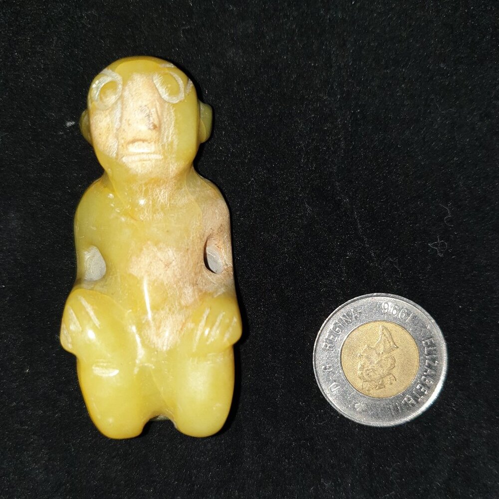 Vintage Hand Carved Genuine Yellow Jade Seated Monk Figurine